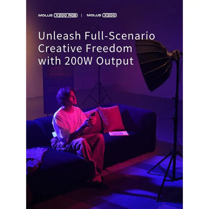 ZHIYUN MOLUS X200 RGB X200 Bi-color LED Video Light 200W High Brightness Adjustable Color Temp APP Control for Vlogging Filming