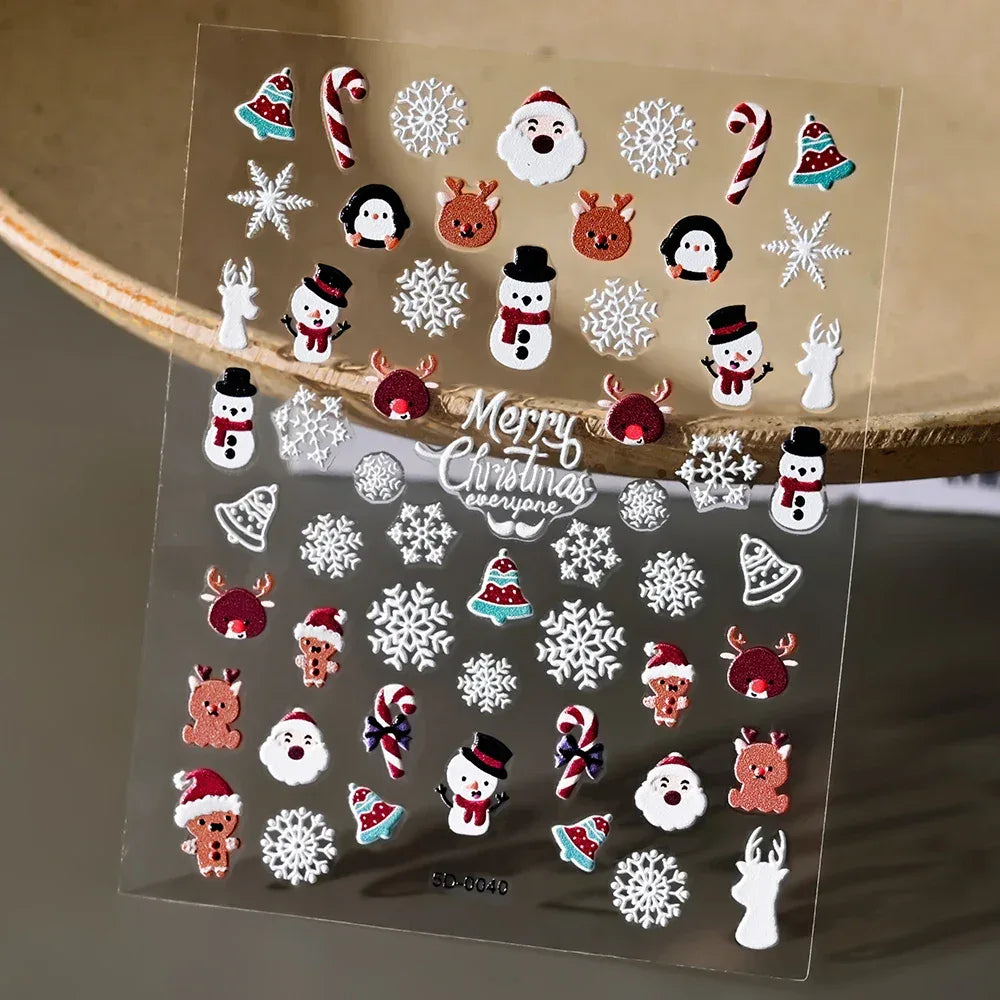 1pc Christmas Nail Art Stickers 5D Winter Holiday Themed Nail Decor Santa/Snowflakes/Christmas Trees/Gingerbread Nail Supplies *