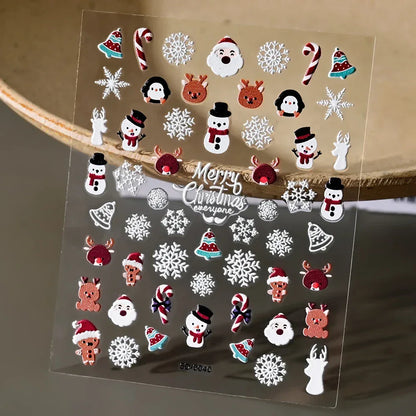 1pc Christmas Nail Art Stickers 5D Winter Holiday Themed Nail Decor Santa/Snowflakes/Christmas Trees/Gingerbread Nail Supplies *