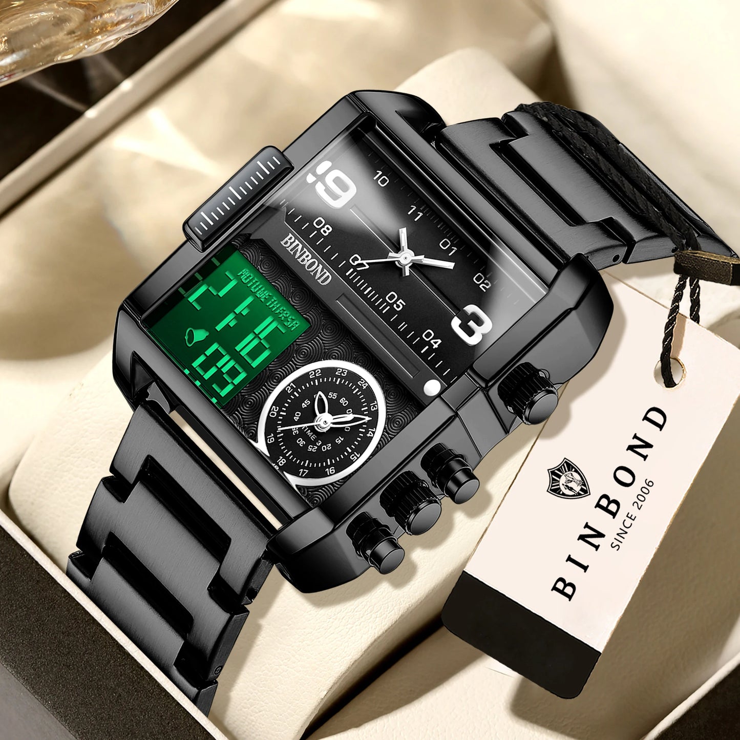 BINBOND Luxury quartz watches for men luminous waterproof multi-functional men's watch sport fashion casual reloj wristwatch TOP