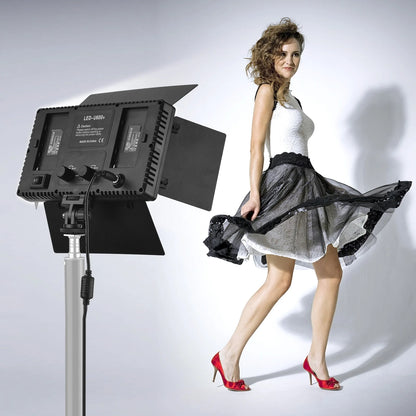 Andoer LED-600 LED 3200-5600K Video Light Photography Light Panel with Barndoor 1/4 Inch Screw Ball Head for Photography Studio
