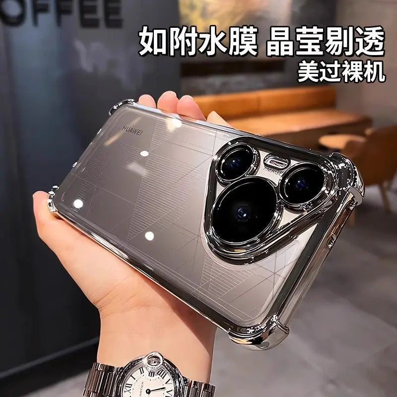 Case For Huawei Pura 80 Ultra 80 Pro plus Luxury Electroplating Transparent Four Corners Shockproof Back Cover For Huawei Pura80