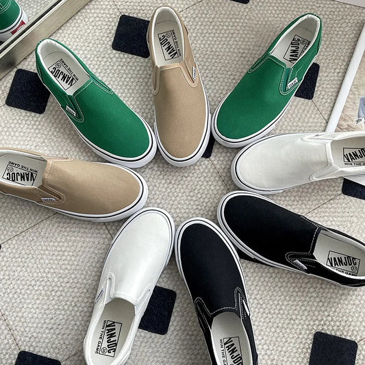Women's Slip-On Canvas Shoes Summer 2026 Korean Style Student Flat Rubber Sole Wear-Resistant Low Cut Flat Heel Street Fashion