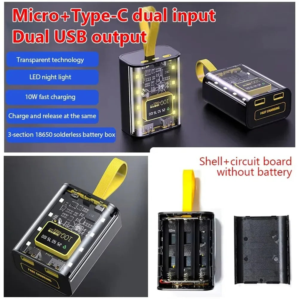 DIY Power Bank Box for 3*18650 Batteries Dual USB Fast Charging 5V 2A With LED Night Light Battery Case For Phone Charging