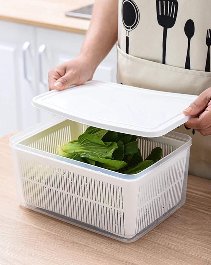 Refrigerator Storage Box Fridge Organizer Fresh Vegetable Fruit Boxes Drain Basket Storage Containers Pantry Kitchen Organizer