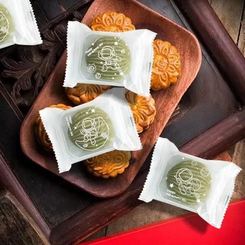 100Pcs Mooncake Wrapping Bag Machine Seal Plastic Bags For Egg Yolk Cookie Packaging Mid-Autumn Festival Party Decor Supplies