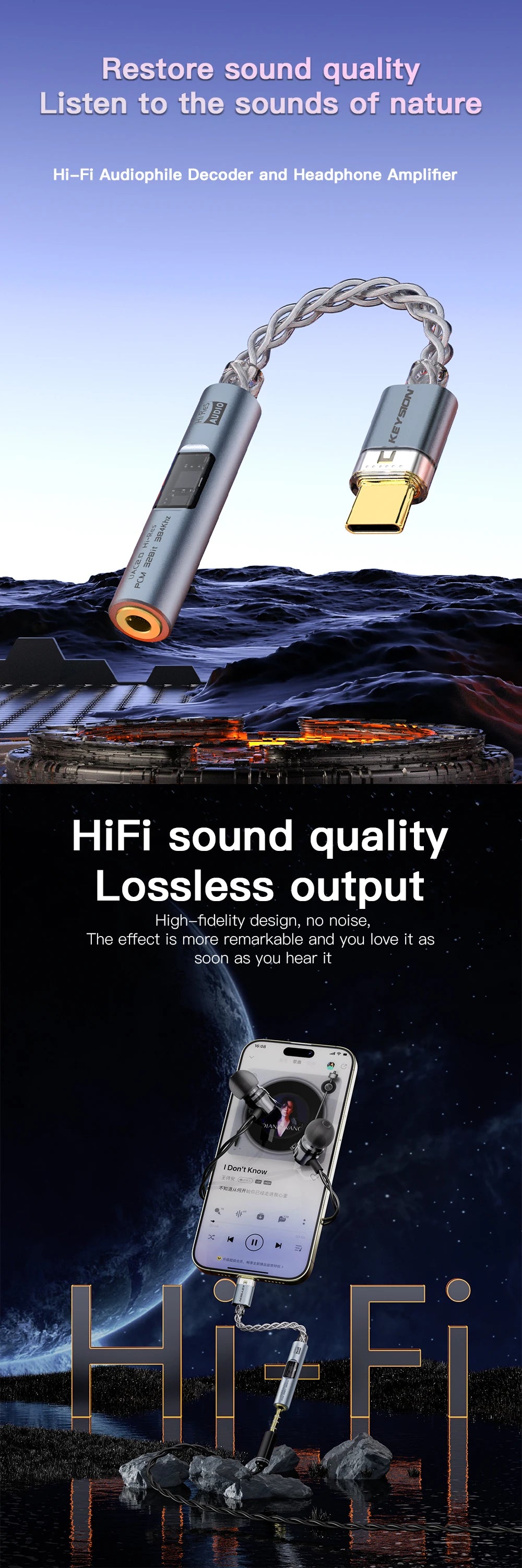 KEYSION Digital Audio Amplifier CX31993 MAX97220 Dual Chip USB C Type-C to 3.5mm DAC HiFi Audio Adapter AMP PCM 32bit 384KHz DAC