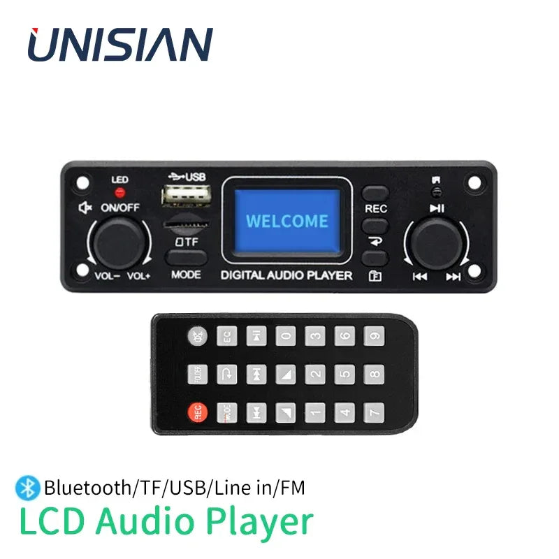 UNISIAN LCD Digital Audio Player Bluetooth MP3 Player Decoder Board 128*64 DOTS LCD USB SD BT FM Music Player Module TPM119B
