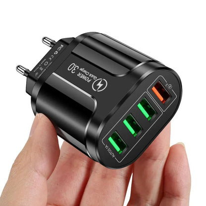 48W Fast Wall Chargers EU/US Plug 4 Port USB Charger Quick Charge 3.0 Mobile Phone Charger For iPhone Samsung Xiaomi Huawei POCO