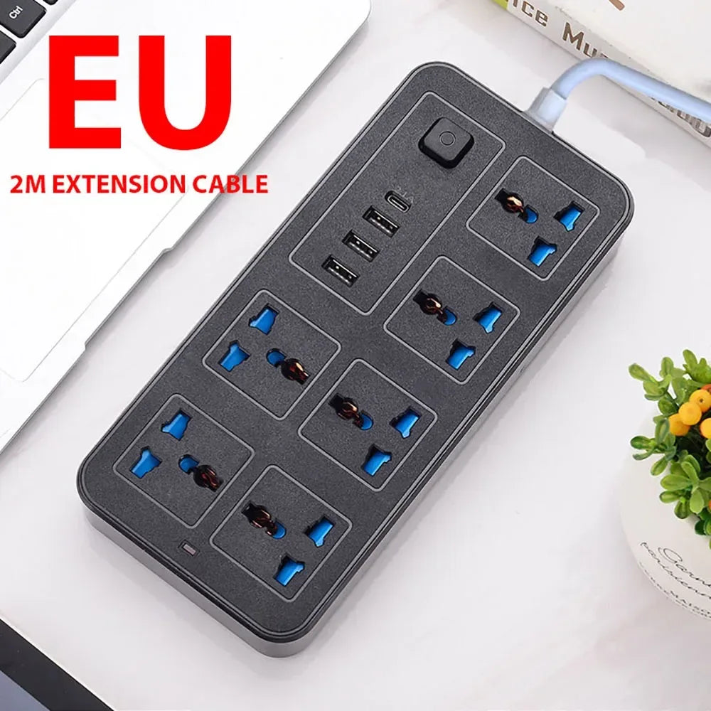 Universal Power Strip AC Outlet With Extension Cable Type C USB Ports Charger Electrical Socket For iPhone POCO Samsung Xiaomi
