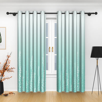 2pcs/set Solid Color Gradient Window curtains Bottom Leaf Print Thermal Insulated Polyester Bedroom Living Room Blackout Curtain