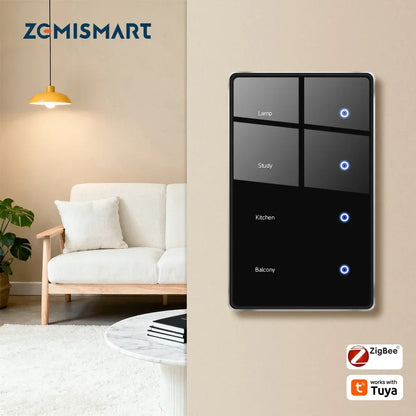 Zemismart Zigbee DIY Name Switch US Black Touch Panel Smart Display Screen Light Switch Work with Tuya Smart Life App