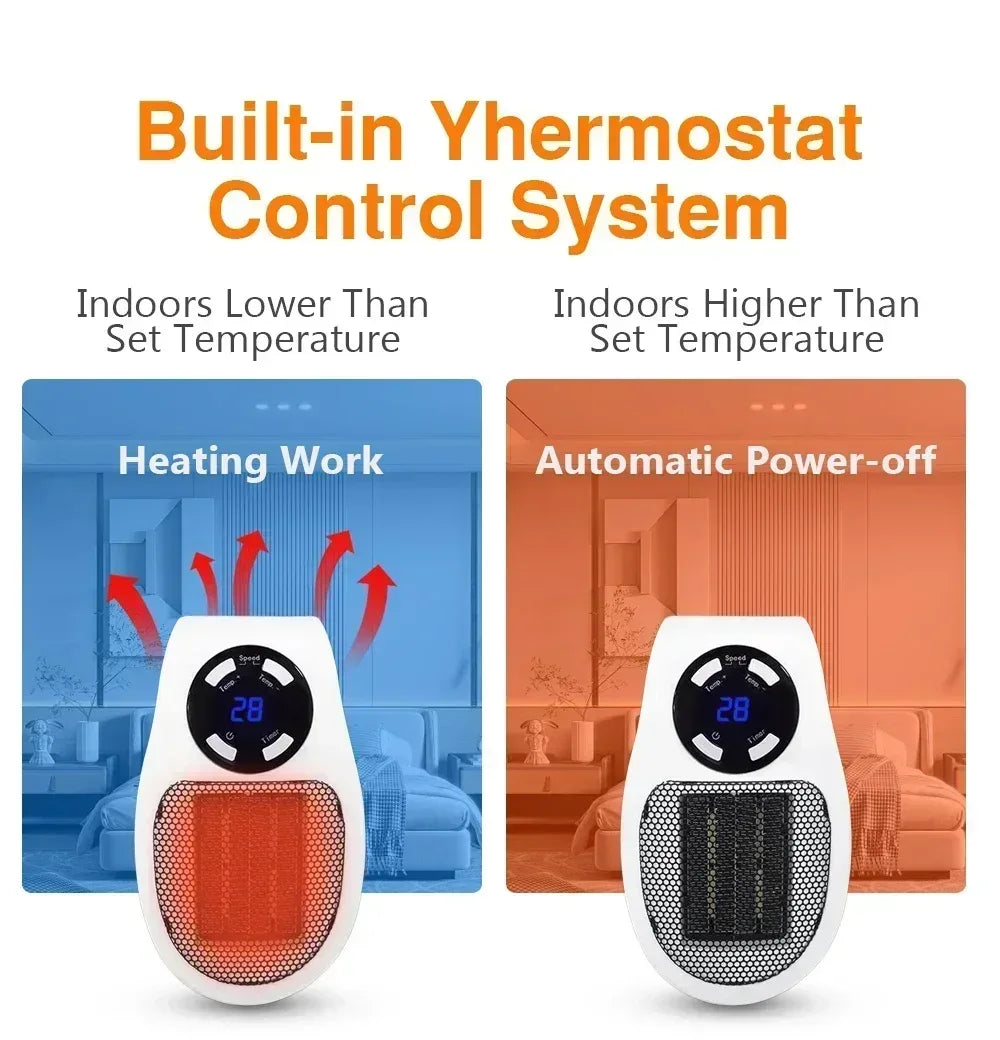 Remote Heater 500W Heater Portable Electric Heater Plug-in Wall Mounted Room Heater Home Appliance Heating Stove Mini Radiator