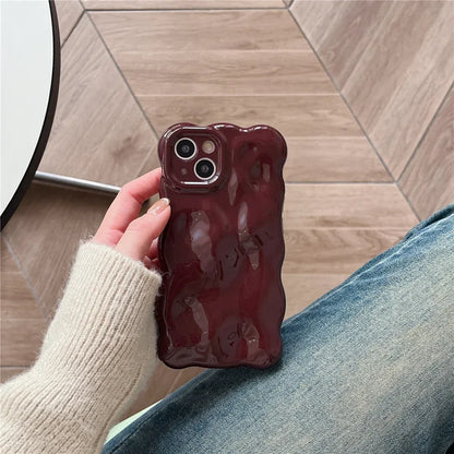 Casing Wine Red Phone Case Compatible for IPhone 11 13 12 14 Pro Max Luxury Luxury glossy wave pattern Solid Color Phone Cover