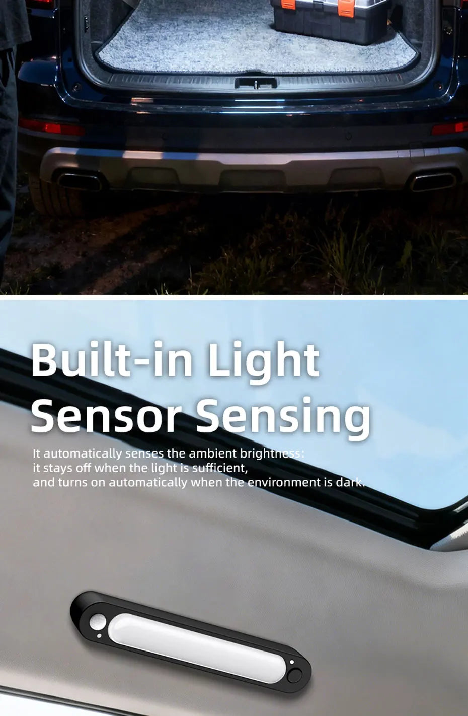 SEAMETAL Car Trunk Sensor Light USB Rechargeable Automatic Induction Light Bar Magnetic Sensing Lamp for Car Floor Trunk Hood