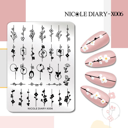 NICOLE DIARY Rose Flower Nail Stamping Plates Image Template Valentine's day Love Heart Printing Stencil Nail Art Manicure Tools