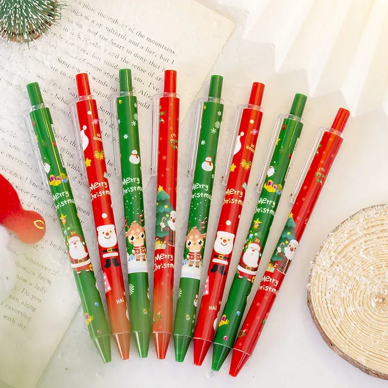 50Pcs/Lot Cute Christmas Press Gel Pens Cartoon Santa Claus Kawaii Christmas Gift Black Ink Pen Student School Office Supplies