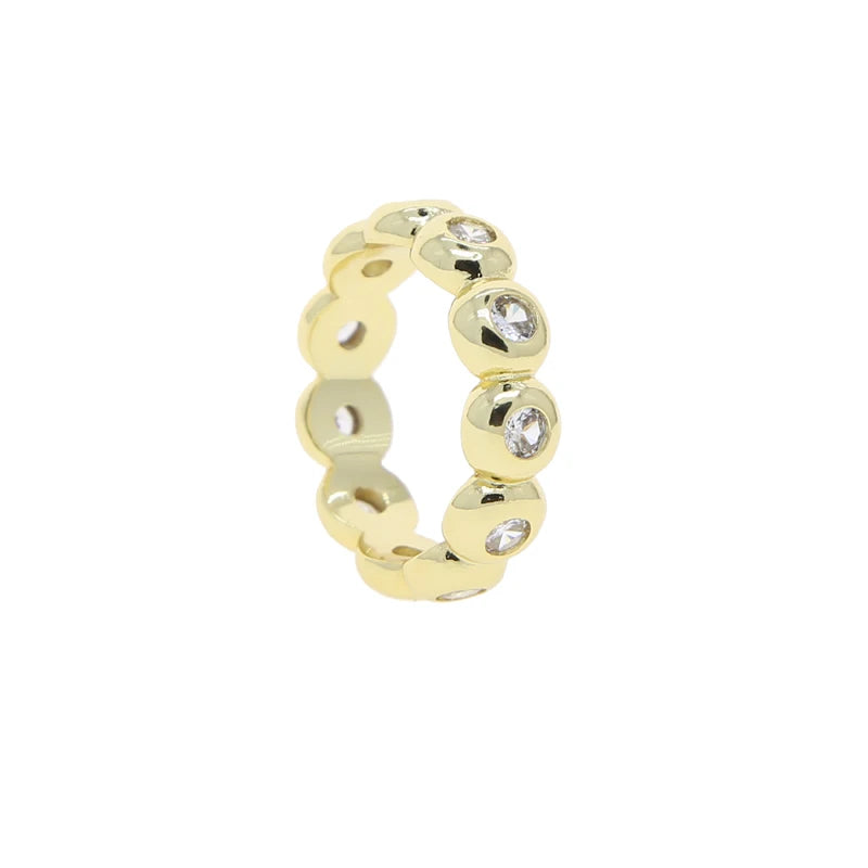New Arried Geometric Fashion Women Jewelry Set Gold Color Round Ball Bezel Set CZ Bracelet Bangle Rings