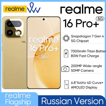 [World Premiere] realme 16 Pro Plus Smartphone Snapdragon 7 Gen 4 Chipset 200MP Camera 6.8" 144Hz Curved Display 7000mAh Battery