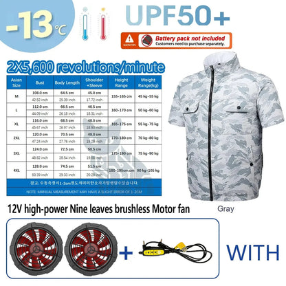 New Summer Men's Short Sleeve USB Fan Cooling Jacket for Outdoor Work Fishing, Cooling Vest for Heat Relief