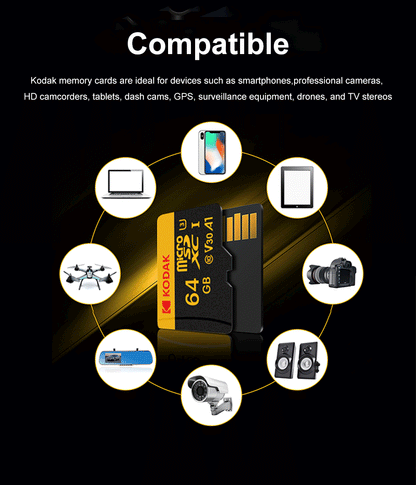 KODAK Memory Card 512GB 256GB Micro SD UP TO 100MB/s Class10 U3 32GB 64GB 128GB TF Card HD For USB Card Reader Adapter Microsd