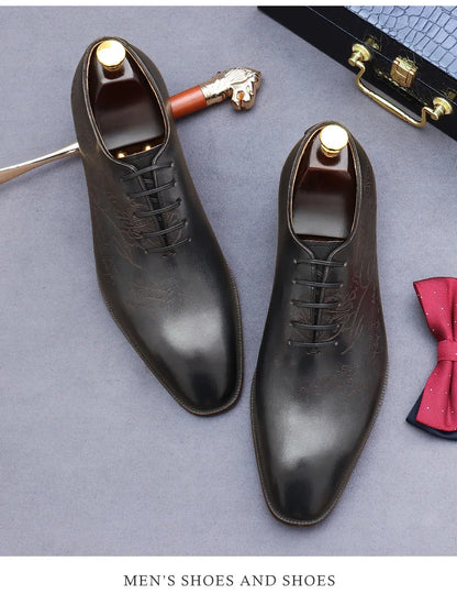 British Trend Mens Dress Shoes Elegant Genuine Cow Leather 2023 Autumn Designer New Style Oxfords Wedding Social Shoes Man