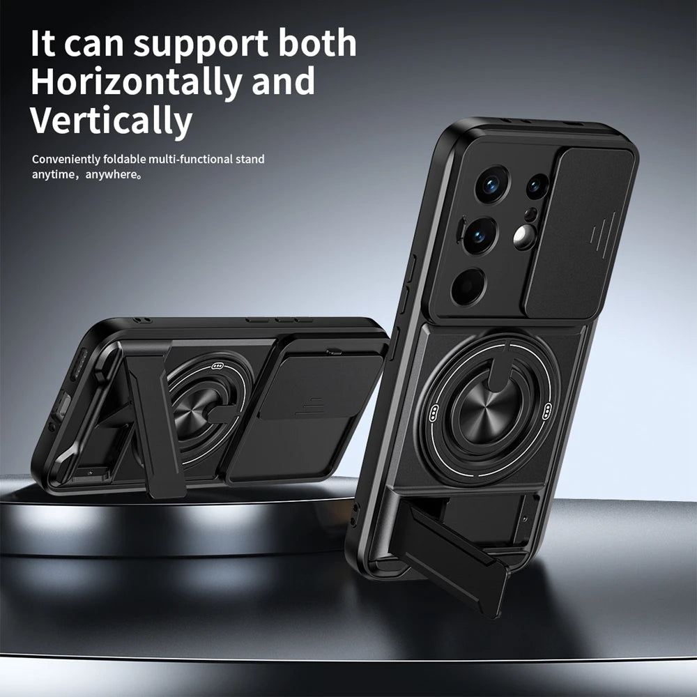 KEYSION Magnetic Phone Case for TECNO Camon 50 Pro 50 Ultra 5G Slide Camera Protection Upright Kickstand Ring Shockproof Cover
