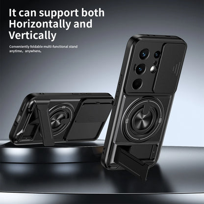 KEYSION Magnetic Phone Case for TECNO Camon 50 Pro 50 Ultra 5G Slide Camera Protection Upright Kickstand Ring Shockproof Cover