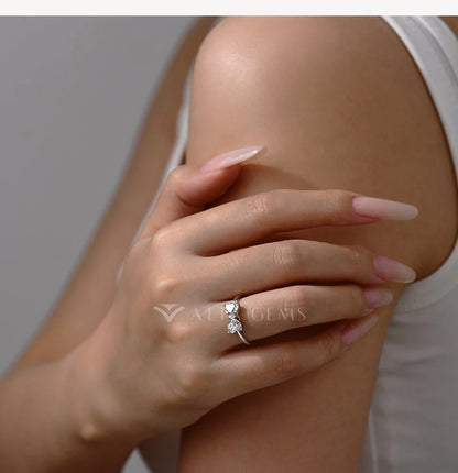 Bagues en argent sterling 925 avec nœud papillon et moissanite, lot de 2, 0,8 ct, taille cœur, couleur D, pureté VVS1. Bijou de luxe idéal pour une soirée.