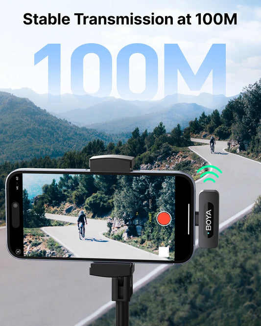 BOYA BY-V3 Wireless Lavalier Lapel Mirophone Noise-cancelling Rechargeable Mic for iPhone Android Camera Live Streaming Vlogging