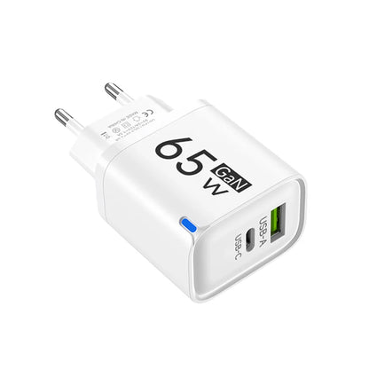 GaN 65W USB C Charger 3 Ports Quick Charge 3.0 QC3.0 Fast Charger Travel Wall Adapter for iPhone Samsung Xiaomi Huawei EU UK US