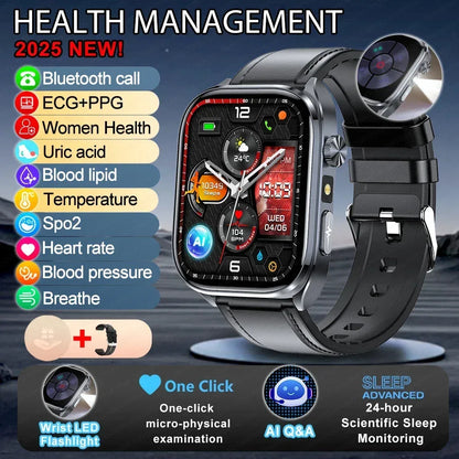 New Uric Acid Blood Lipids AI-GPT ECG Smartwatch Micro Physical Examination Body Analysis Men BT Call LED Flashlight Smartwatch