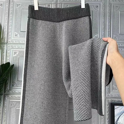 Women Drawstring Wide Leg Warm Thick Knit Pants Fall Winter Loose Casual Straight  Korean Harajuku High Waist Trousers R94