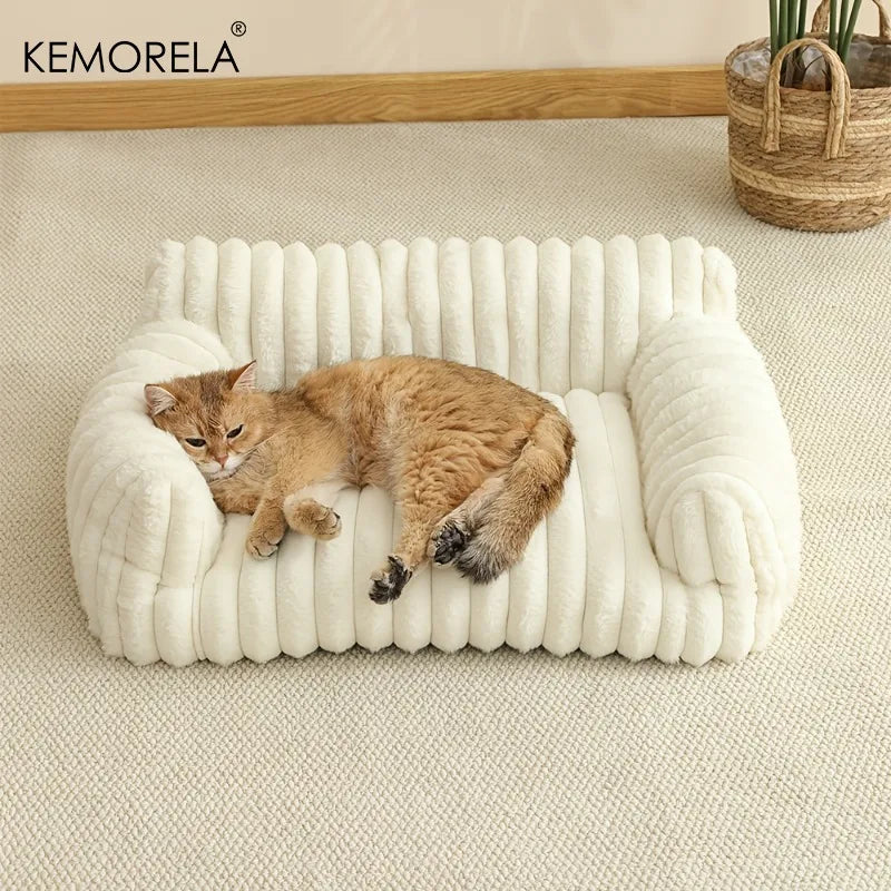 KEMORELA 1PC Striped Cat Sofa Bed Soft Polyester Pet Bed Breathable for All Seasons Suitable for Small to Medium Catsor Sleeping