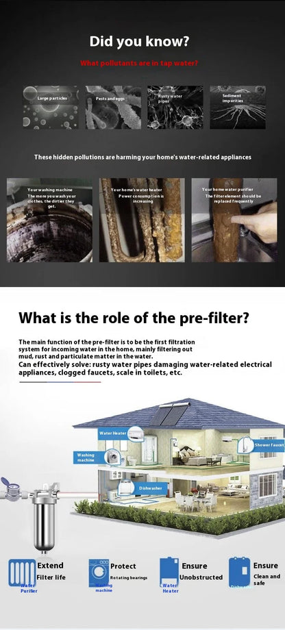 Whole House Well Water Filter for Household, 304 Stainless Steel Pre Filter with High Flow & Backwashing Function