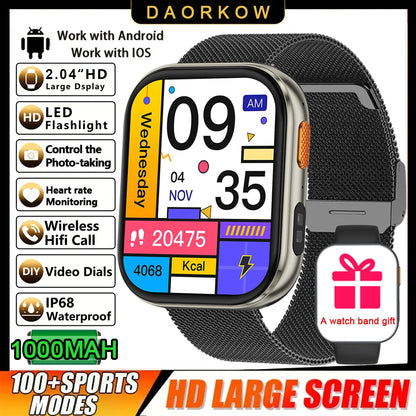 2026 2.04-inch Ultra Smart Watch 1000mAh High Capacity Battery Outdoor Sports Fitness Health Monitoring Smartwatch For Men Women