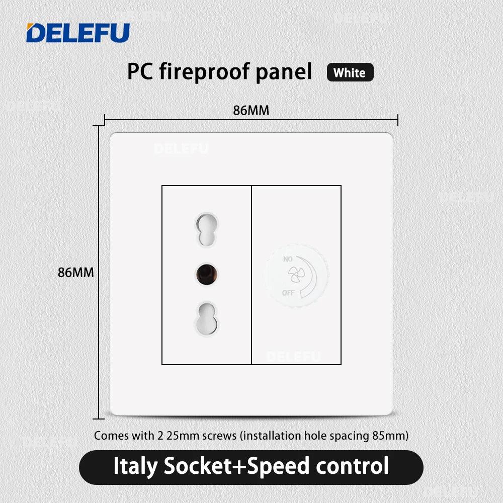 DELEFU86 PC White Flame Retardant Panel Italy Standard Wall Socket USB Type C Socket German Italian Socke EU Socket