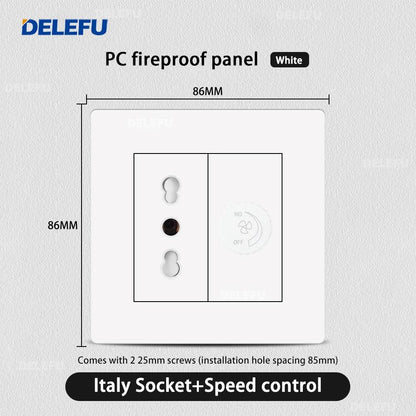 DELEFU86 PC White Flame Retardant Panel Italy Standard Wall Socket USB Type C Socket German Italian Socke EU Socket