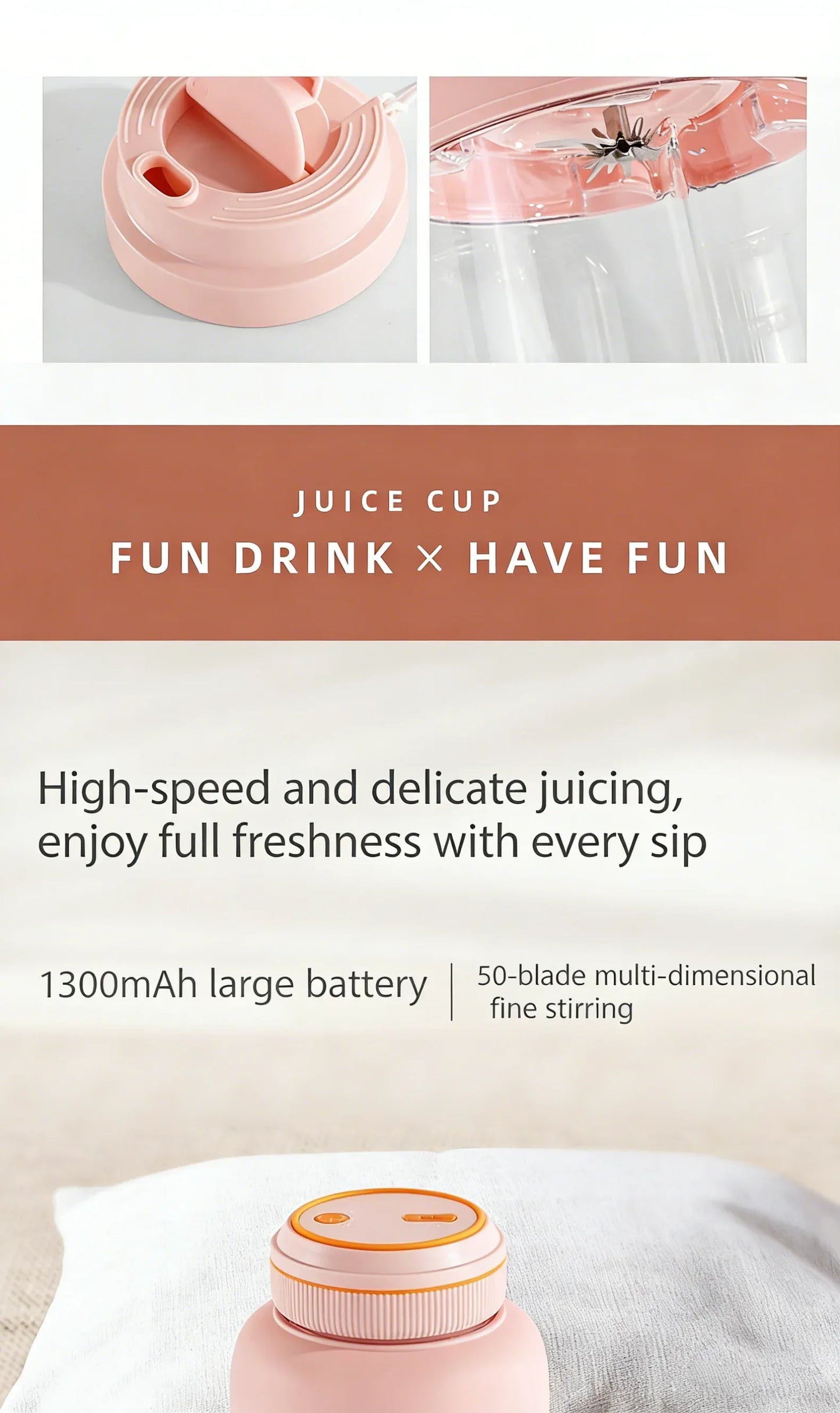 1300ML Portable Juicer, Fresh Fruit Mixer 38 Blades, USB Rechargeable Multifunctional Juicer Ice Crusher Smoothie Blender Home