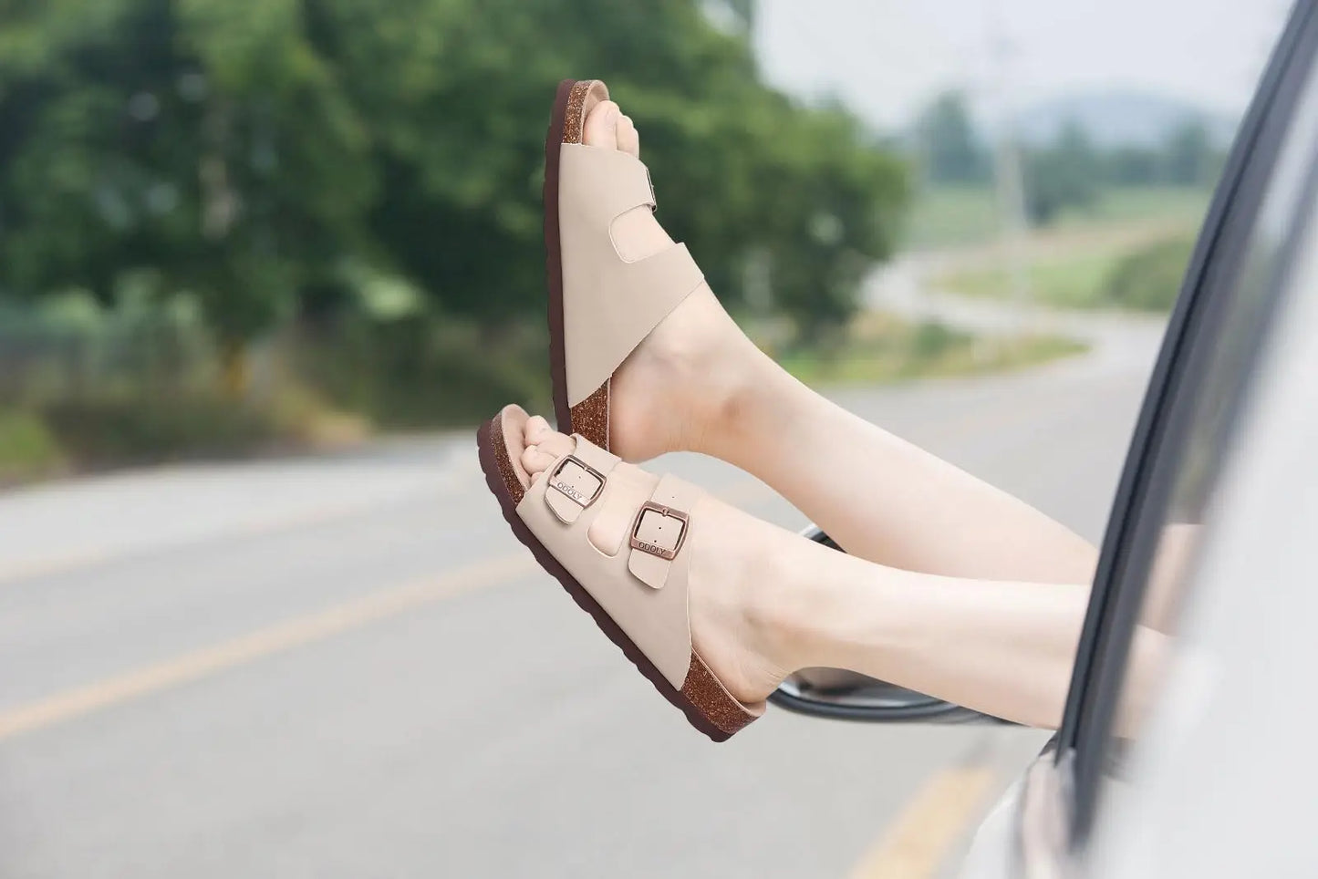 Crestar Women's Cork Footbed Slide Sandal Adjustable Buckle Summer Outdoor Suede Sandals with Arch Support Non-slip Beach Shoes