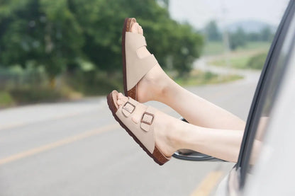 Crestar Women's Cork Footbed Slide Sandal Adjustable Buckle Summer Outdoor Suede Sandals with Arch Support Non-slip Beach Shoes