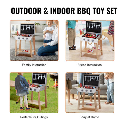SucceBuy Simulation Kitchen Barbecue Toys Wooden Grill Toy Set Montessori Pretend Play Food BBQ Toy Playset for Kids Girls Gifts