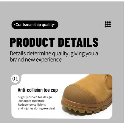 Genuine Leather Work Safety Boots For Chelsea Boots Men Shoes European Standard Protective Boots Cowhide Indestructible Shoes