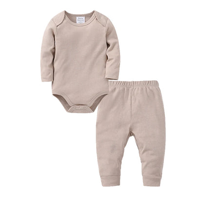 2 Pieces Set 100% Cotton Baby Rompers Pants Blank Colors Kids Trousers Plain Newborn Clothing Muslin Bodysuit Clothes
