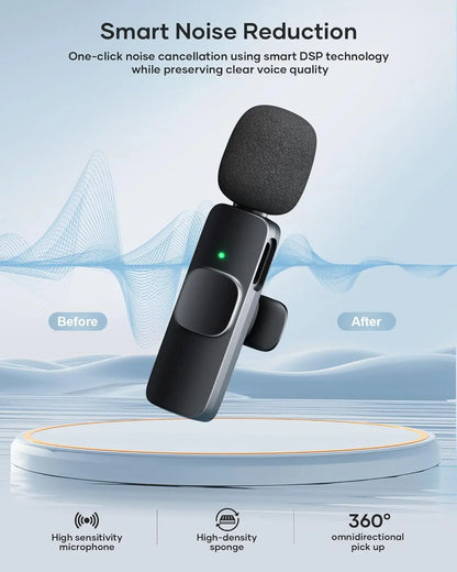 2 Pack Wireless Lavalier Microphone for iPhone iPad and Android Phone, Lapel Mic Plug and Play Wireless Mic Noise Reduction Mini