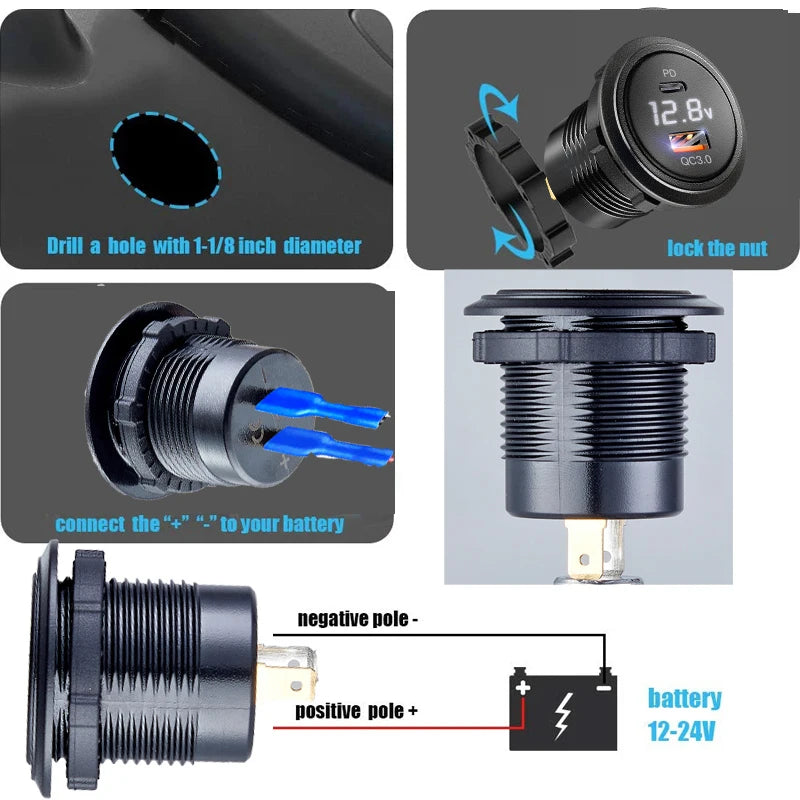 12v usb socket with voltmeter  usb c fast charge car charger for  bmw e46 bmw e61 e60 bmw f30 bmw f10 f20 e39 e90 e91 bmw x3 e83