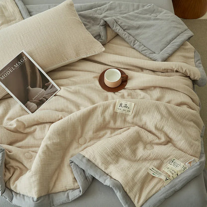 Japanese Double-Layer Yarn Summer Quilt High-Quality Two-Tone Soybean Thin Quilt Skin-Friendly Cooling Comfort for Single Double