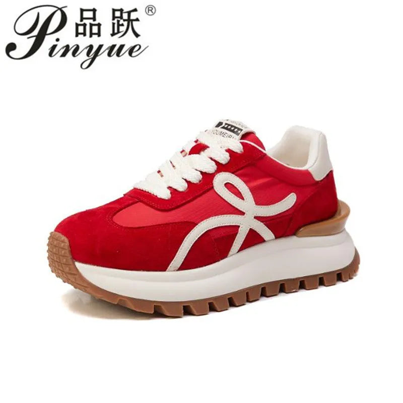 Women Sneakers Genuine Leather Platforms Ladies Casual Sports Shoes Comfy Students Sneakers Summer Popular Size 34-40