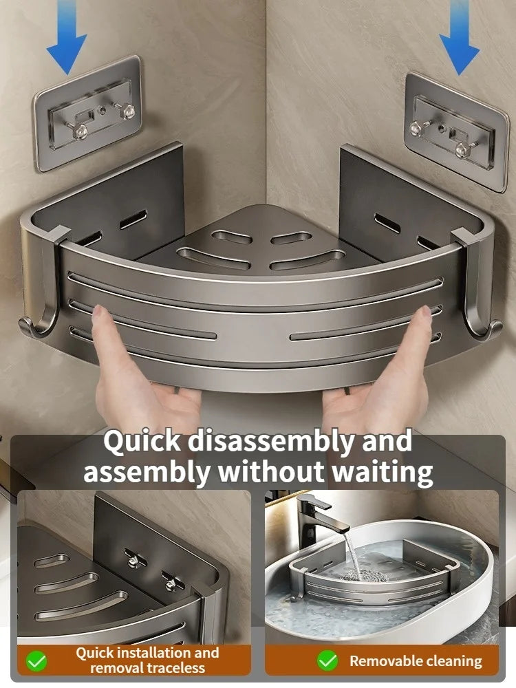 No Need To Drill Walls for Installation Aluminum Bathroom Shelf Shelves Shampoo Rack Storage Holder Kitchen Organizer Wall Rack