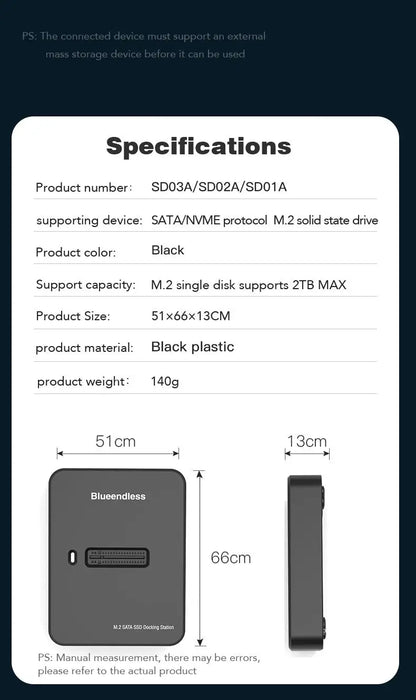 Blueendless External SSD Hard Disk M.2 SSD Enclosure 10Gbps Online Reading Writing Speed SSD Case For SATA NVME Docking Station